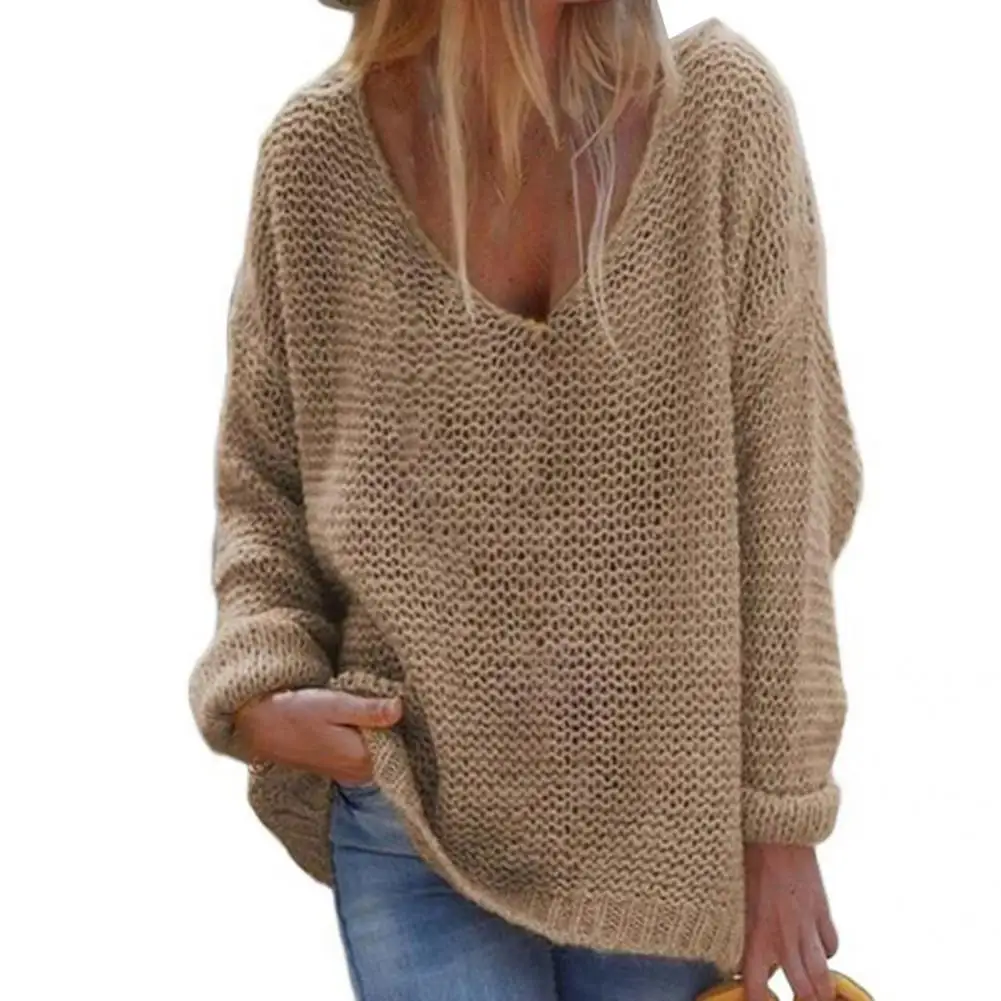 Women Knitted Top Solid Color Autumn Sweater V-Neck Tops Camis Pullover Shirts