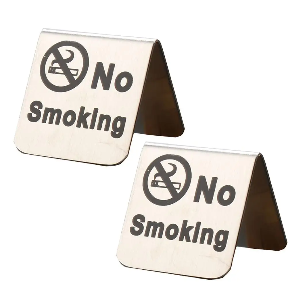 2 PCS Stainless Steel Non-smoking Sign Free Standing Table Tent Double Side