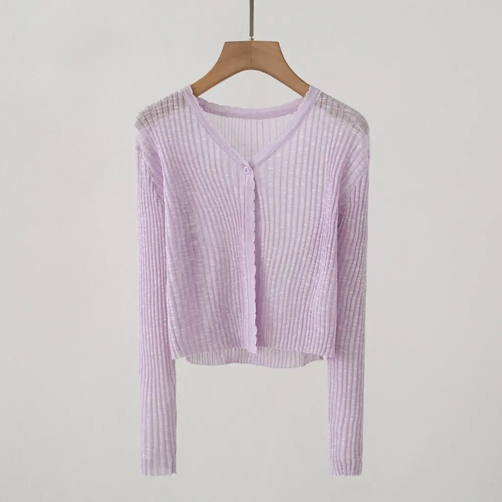 

B1YUE-7 Women's Color One Button Knitted Cardigan Ice Silk Sunscreen Shirt Summer Thin Air Conditioning Outer Wear