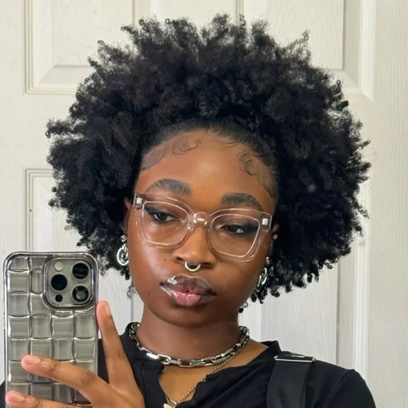 Wig Rambut Manusia Afro Kinky Curly 200% Density 13x4 Lace Front Untuk Wanita, Wig Keriting Dalam Dengan Baby Hair PrePlucked 13x4 Lace Wig