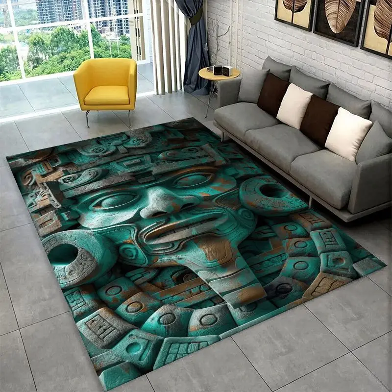 Mayan Mask Aztec Totem Large Area Rug Non-slip Durable Carpet for Bedroom Living Room Sofa Doormat Home Decor Floor Mat Gift