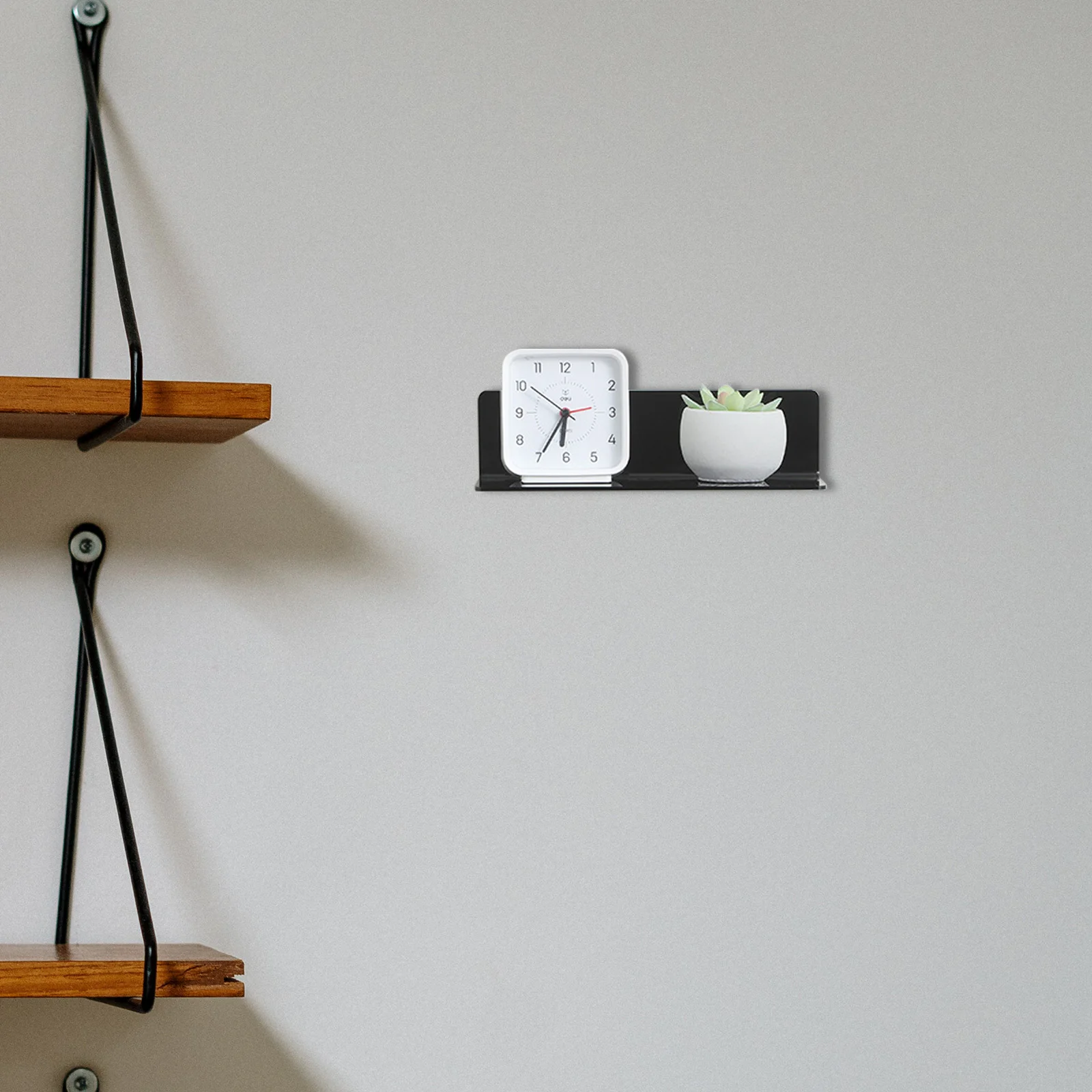 

Floating Shelves Wall Mounted Storage Rack Black No Drill Bedroom Kitchen Bathroom Phone Display Stand Household Organizer