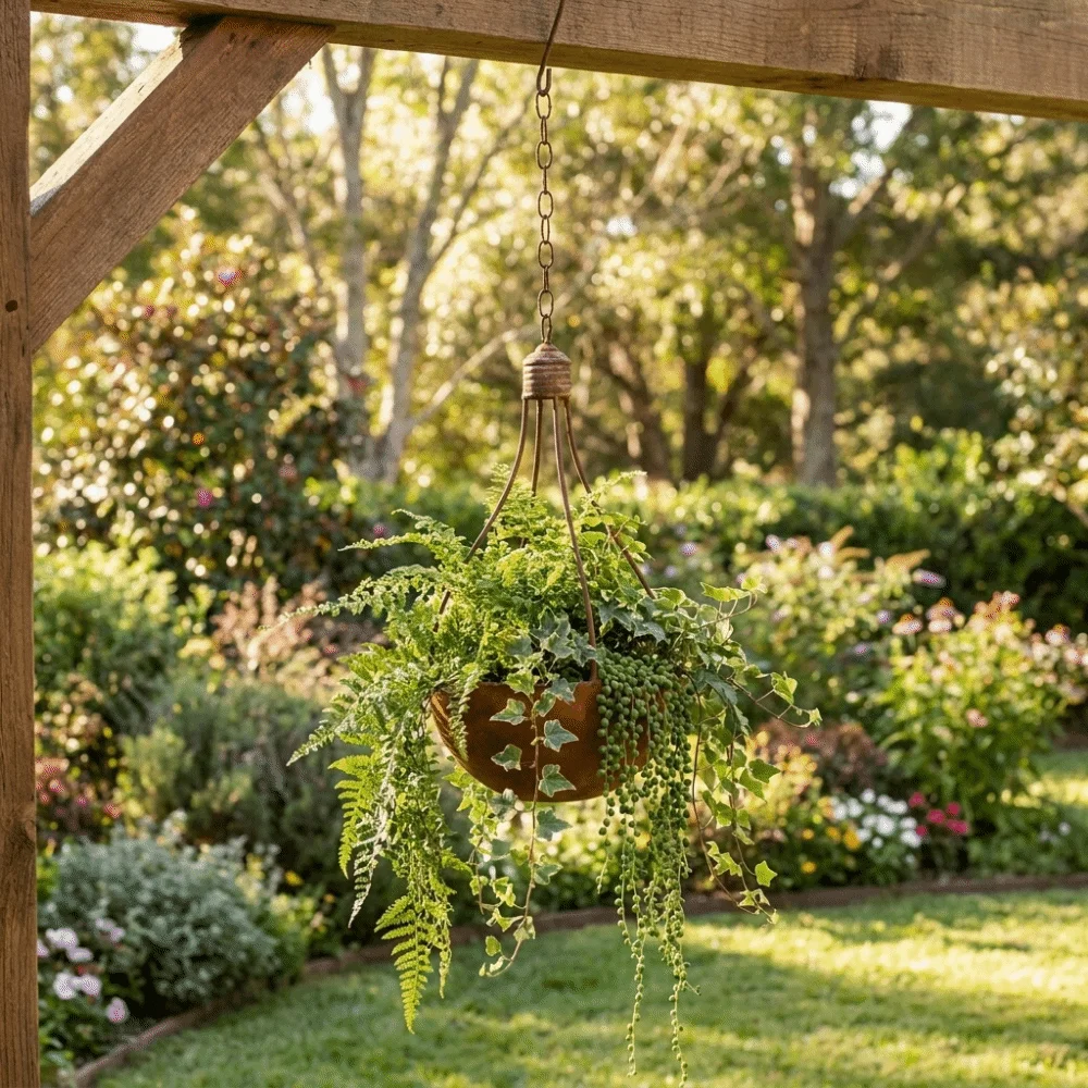 Iron Rusted Finish Light Bulb Planter Lightweight Decorative Metal Hanging Planter Space Saving with Hook Plant Pot
