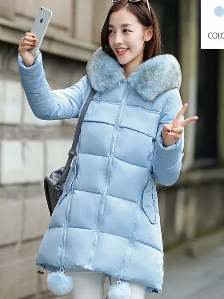 Damen Winter jacke neue koreanische Mode Daunen kragen Baumwoll jacke für Damen mittellang verdicktes modisches Outfit