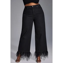 Plus Size Women's Jeans Daily Jean Black Casual High Waist Straight Feather Button Fashion Jeans