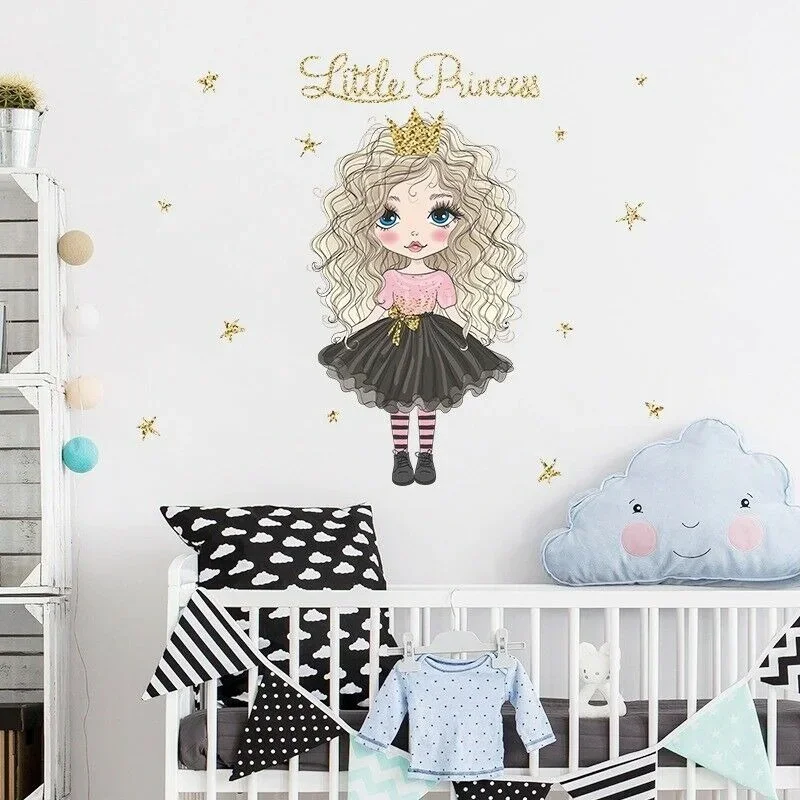 Beautiful Curly Hair Little Princess Wall Sticker Girls Room Bedroom Vinyl Decal