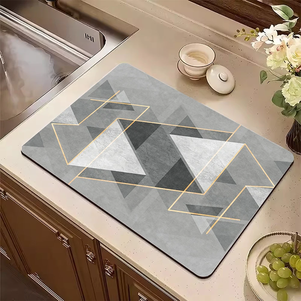 

Geometric Simple Design Pattern Diatomite Super Absorbent Mat Kitchen Dishwashing Draining Mat Fast Drying Non-slip Placemat Rug