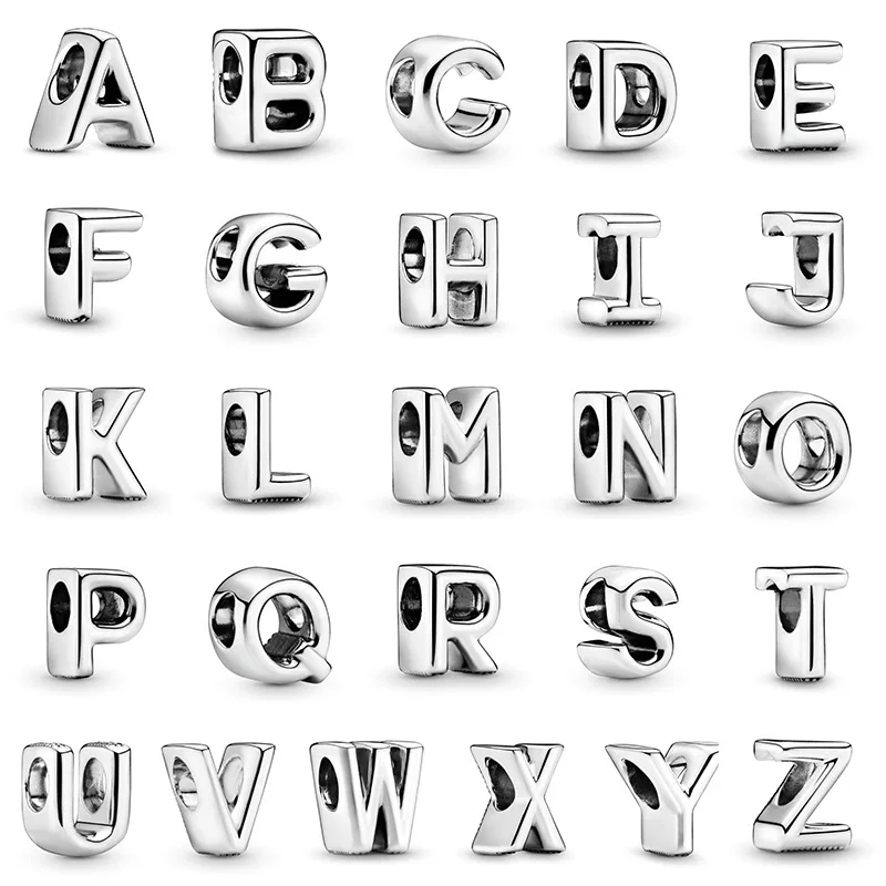 Silver 925 Plated 26 Letter A-Z Charm Fine Beads Fit Original Pandora Charms Silver Bracelet Accessories DIY Jewelry For Women