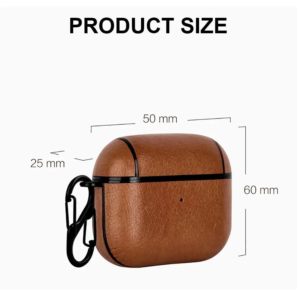 Retro Leather Earphone Case for AirPods 3 Earbuds Cover Wireless Headphone Protective Shell Charging Box Sleeve with Carabiner