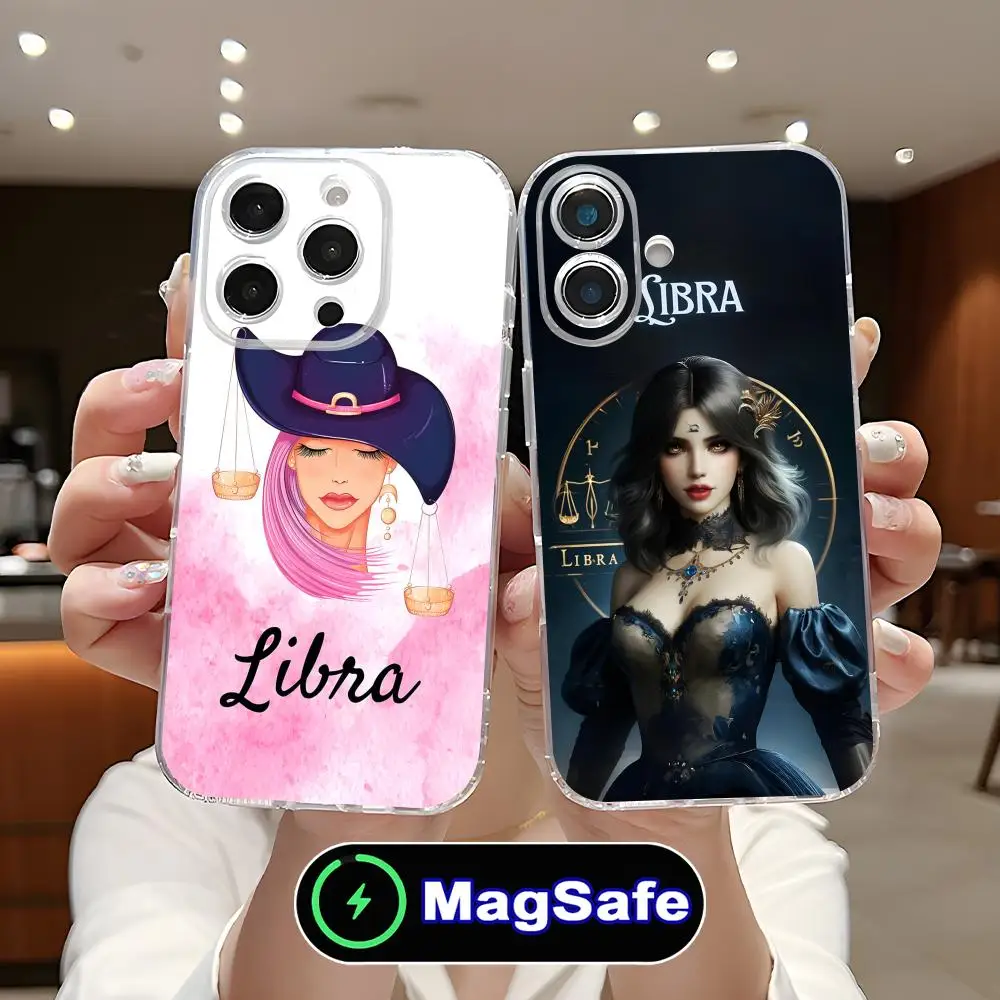 

Чехол для телефона с изображением знака зодиака Весы для iPhone 17 16 15 14 13 12 11 Air Pro Max Plus Mini Magsafe, прозрачный, цветной, роскошный