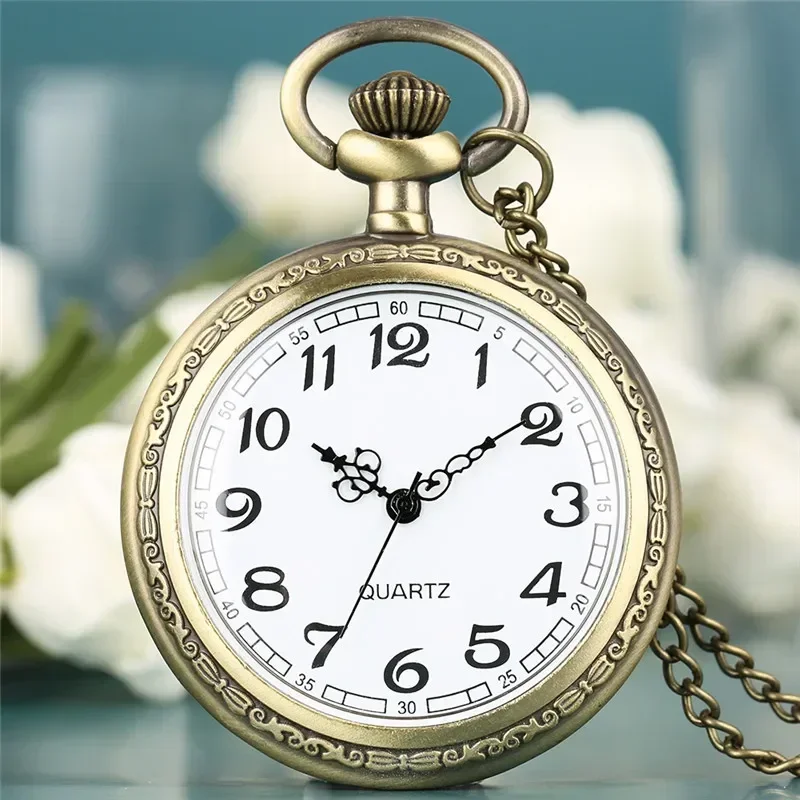 

Classic Open Face Men Women Bronze Quartz Analog Pocket Watch Arabic Number Display Necklace Chain Timepiece Gift Reloj