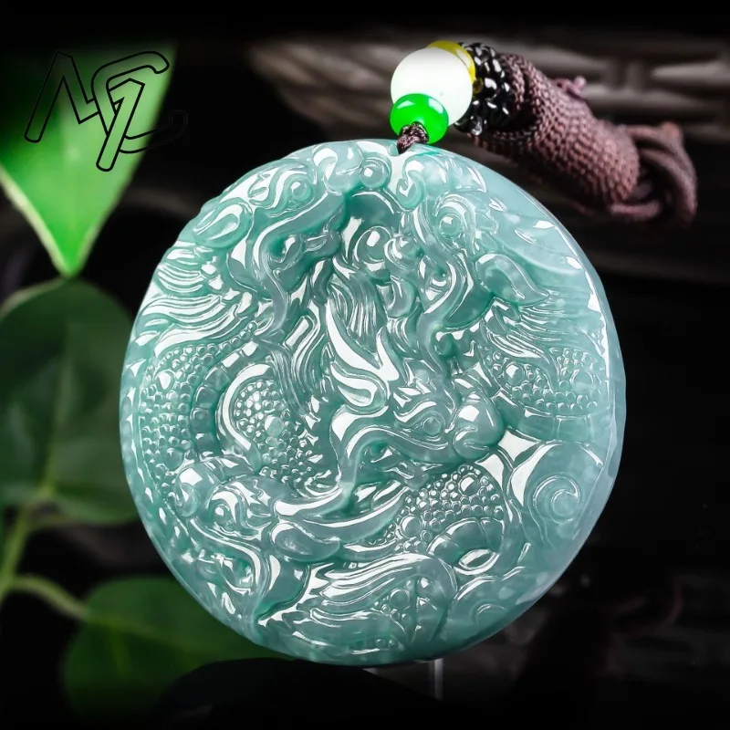 Real New Natural Jadeite Blue Water Soar Dragon Pendant Necklace Carved Charm Jadeite Jewelry Fashion Amulet Gifts Certificate