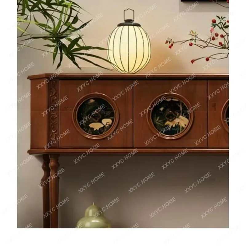 XDirect Medieval Wood Color Entrance Table Hand Carved Cabinet  Living Room Storage Rack