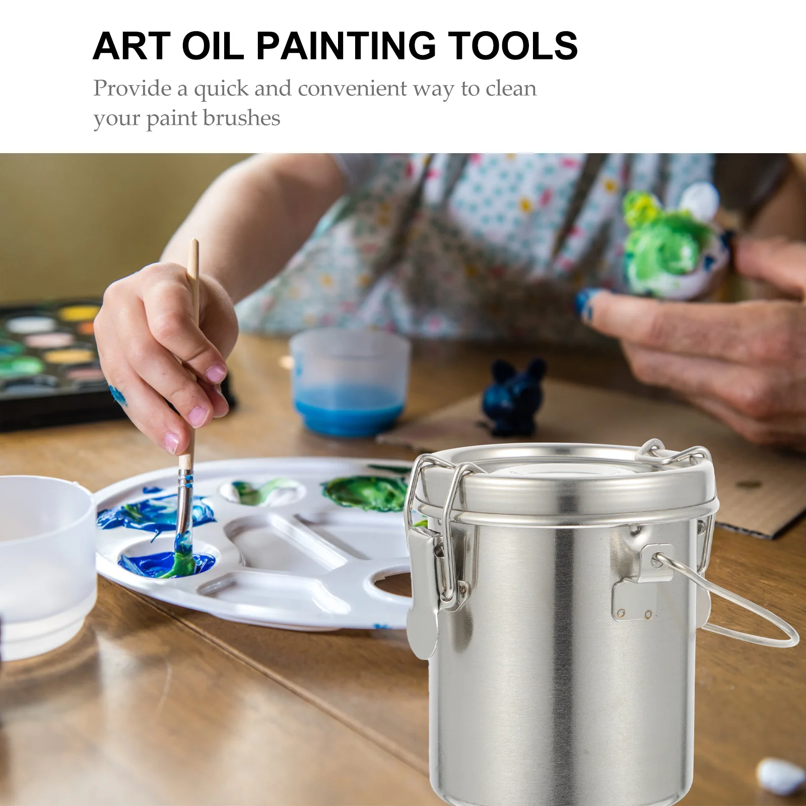 

Stainless Steel Brush Washer Compact Durable Wear Rust Resistance Barrel Paint Pen Holder Art Supplies