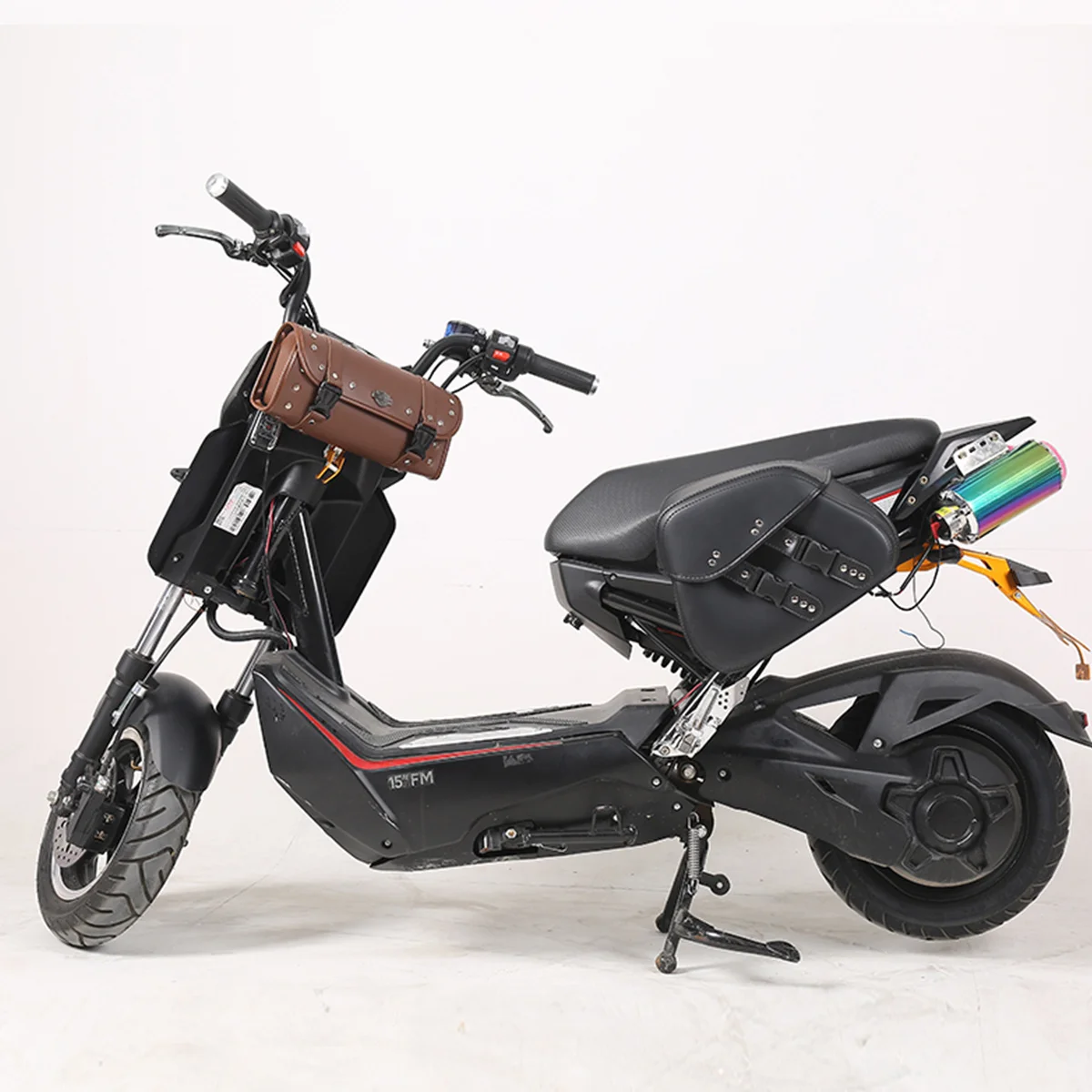 

Motorcycle Saddlebags Waterproof Synthetic Storage Bag For Electric Bike Scooter Durable Pu Studs Mounting Straps