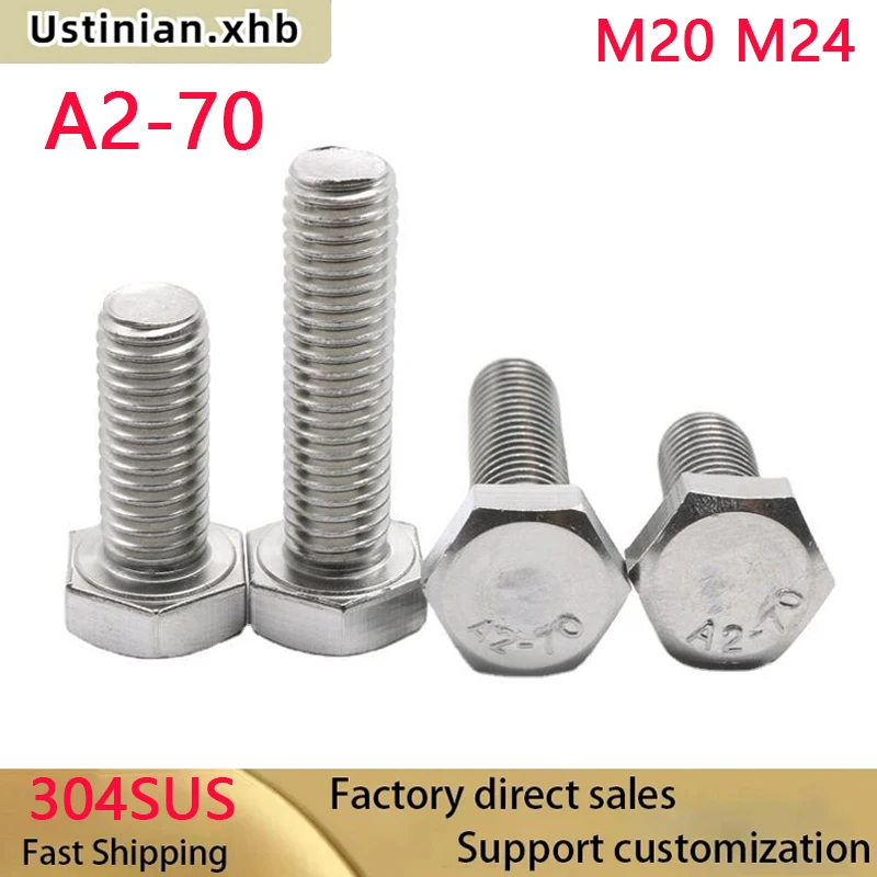 M20 M24  A2-70 304 Stainless Steel DIN933 External Hex Screw Outer Hexagon Head Lengthened Bolts Length : 30-200mm