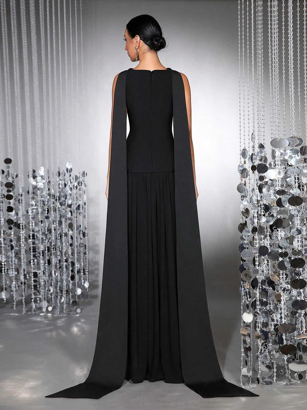 Modphy High-Quality Black Embroidered Ribbon Slim Fit 2-Piece Dress For Women'S Sleeveless Elegant Celebrity Evening Party Gowns