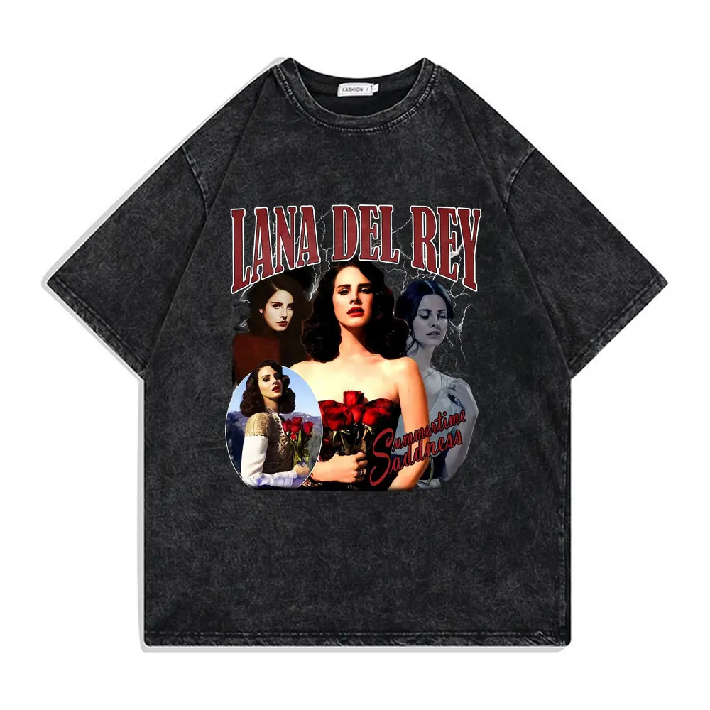 Singer Lana Del Rey Ldr Sailing Graphics Washed T-Shirt Unisex Harajuku Vintage Short-Sleeve Oversized T-Shirts Tops Streetwear