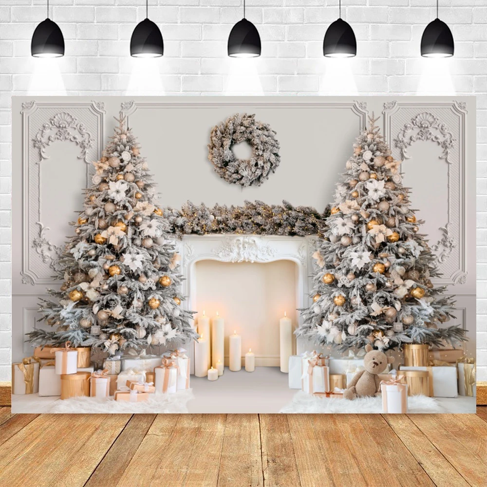 Merry Christmas Photography Backdrops Xmas Tree Fireplace Santa Kids Family Child Xmas Winter Festival Decor Photo Background