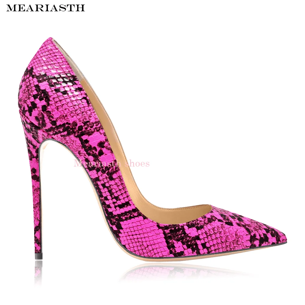 

size 34-44 snakeskin Leather High Heel Pumps Fuchsia Python Pattern Pointed Toe 12cm 10cm 8cm Stiletto High Heels Cutouts Shoes