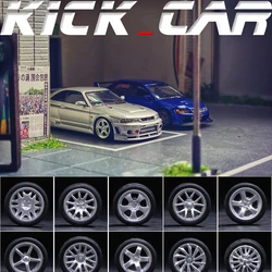 KICARMOD 1/64 ABS Plastic Wheels Rubber Tires Design Rims Detail-up Set Modified Parts JDM Series for Model Car Vehicle 4pcs Set