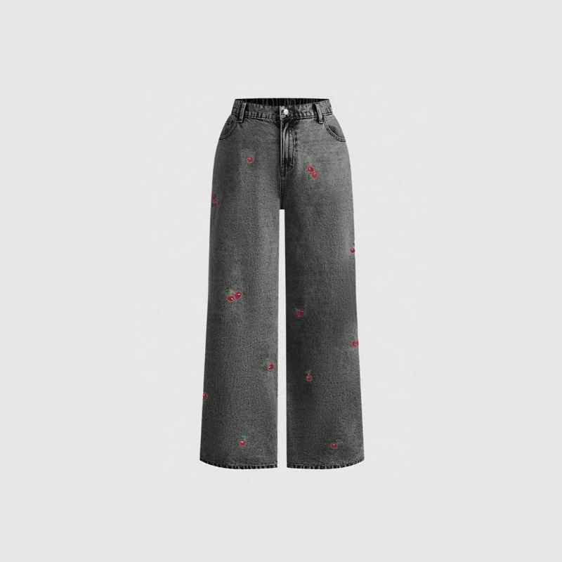 

Женские джинсовые брюки с принтом, винтажные прямые брюки с карманами, повседневные длинные брюки на пуговицах, женские потертые джинсы, осень-зима