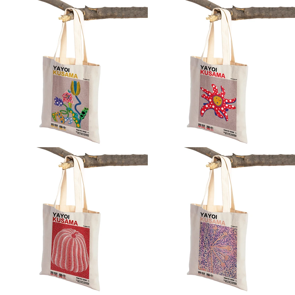 Japanese Yayoi Kusama Colorful Polka Dots Digital Supermarket Shopper Bag Tote Handbag Cartoon Lady Reusable Shopping Bags