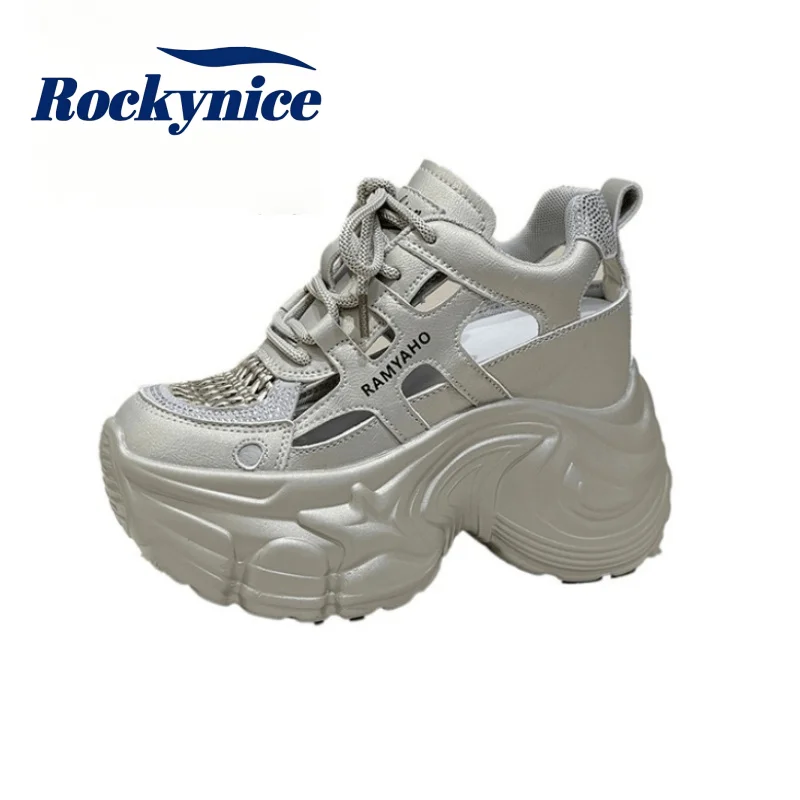 Women 10.5CM High Platform Hollow Out Sneakers Summer Breathable Mesh Chunky Sandals Thick Sole Casual Dad Sports Shoes Trainers