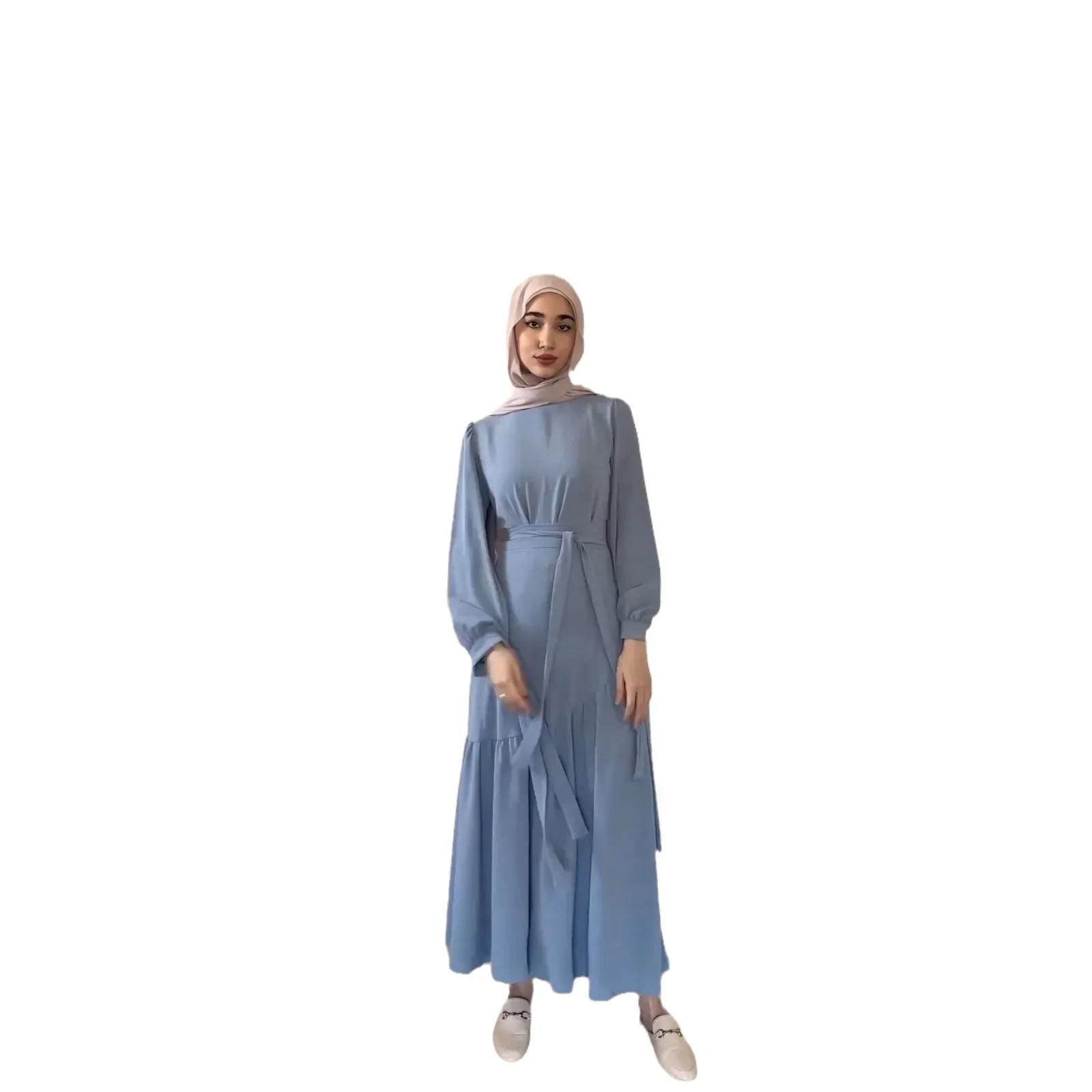 Women Eid Muslim Sets Ensemble Two Pieces Skirts Solid Color Islam Kaftan Arab Casual Autumn Belt Ramadan Spliced Jalabiya