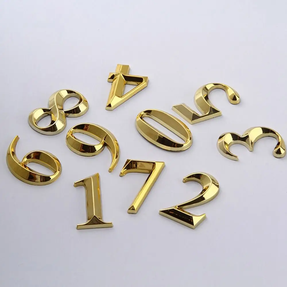 3D Golden Door Number Digits 0 To 9 Door Sign Number ABS Self Adhesive Plate Label for Apartment Hotel Office Door Address