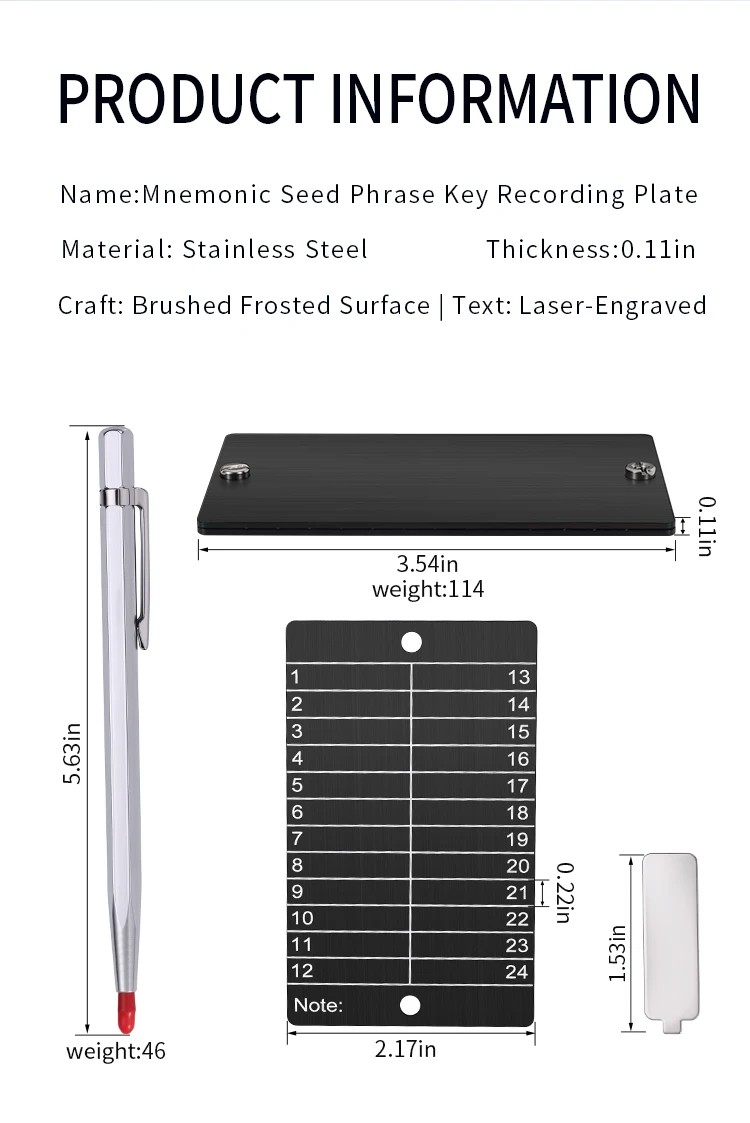 Bitcoin Mining Equipment Matching Metal BIP39 Seed Phrase Plate Secure Crypto Cold Wallet Recovery Words Storage
