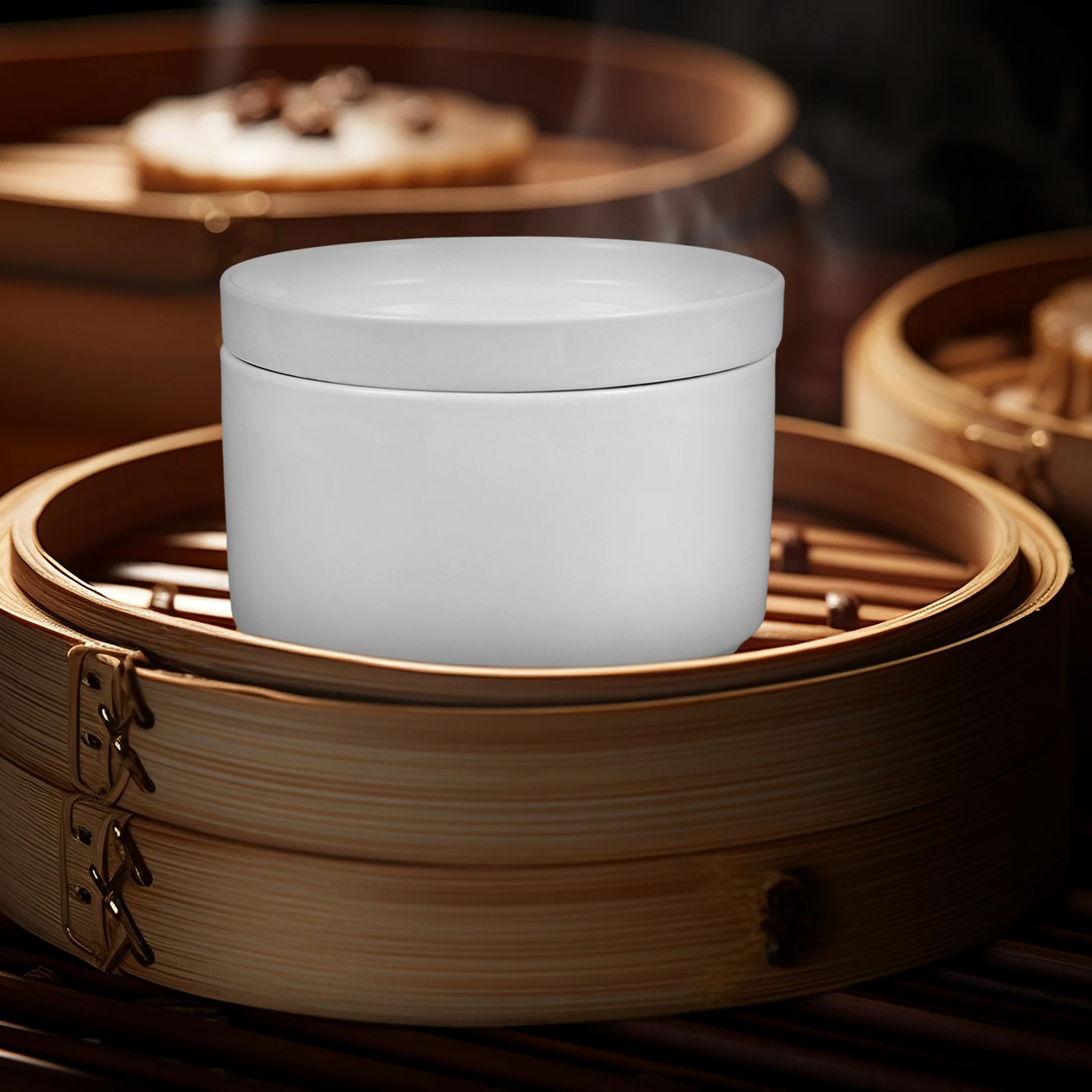 

1Pcs Ceramic Steaming Sealed Bowl with Lid Multipurpose Soup Seasoning Bowl Practical Fresh Food Container