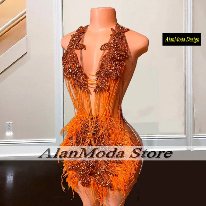 Mini Birthday Dress For Women Luxury 2025 Crytsal Feathers Short Prom Gowns Vestidos De Graduación Party Outfits Customized