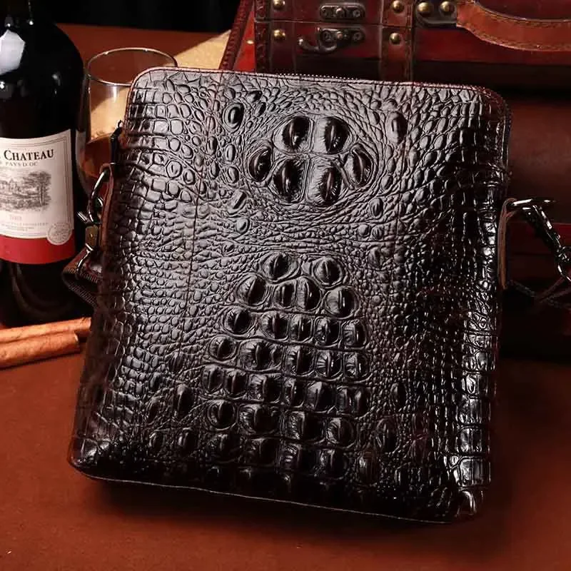 NEW Men's High Quality Genuine Leather Messenger Bag Alligator Retro Fashion Travel Man Head Layer Cowhide Shoulder Bags Handba