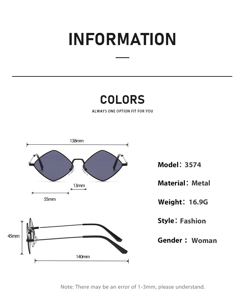 Trendy Individualistic Small-framed Metal Sunglasses Travel Beach UV Protection Fashionable Retro Rhombus Shaped UV400 Glasses