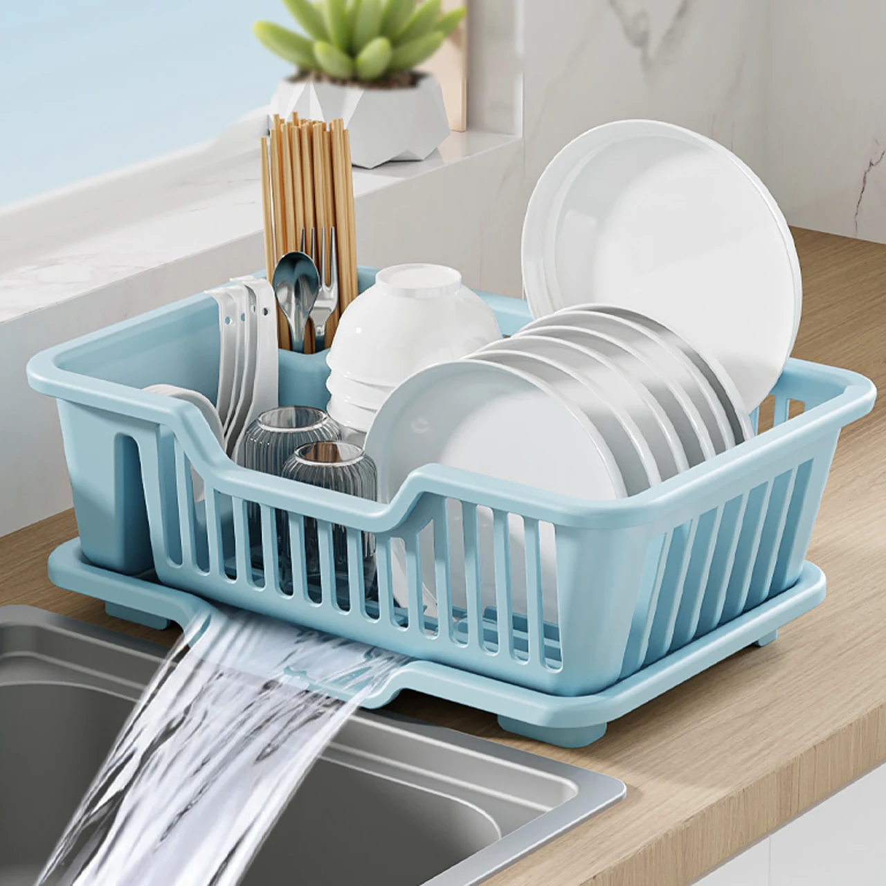 

Kitchen drain bowl rack Drainage board, countertop, tableware, plates, bowls, chopsticks, spoons, storage container