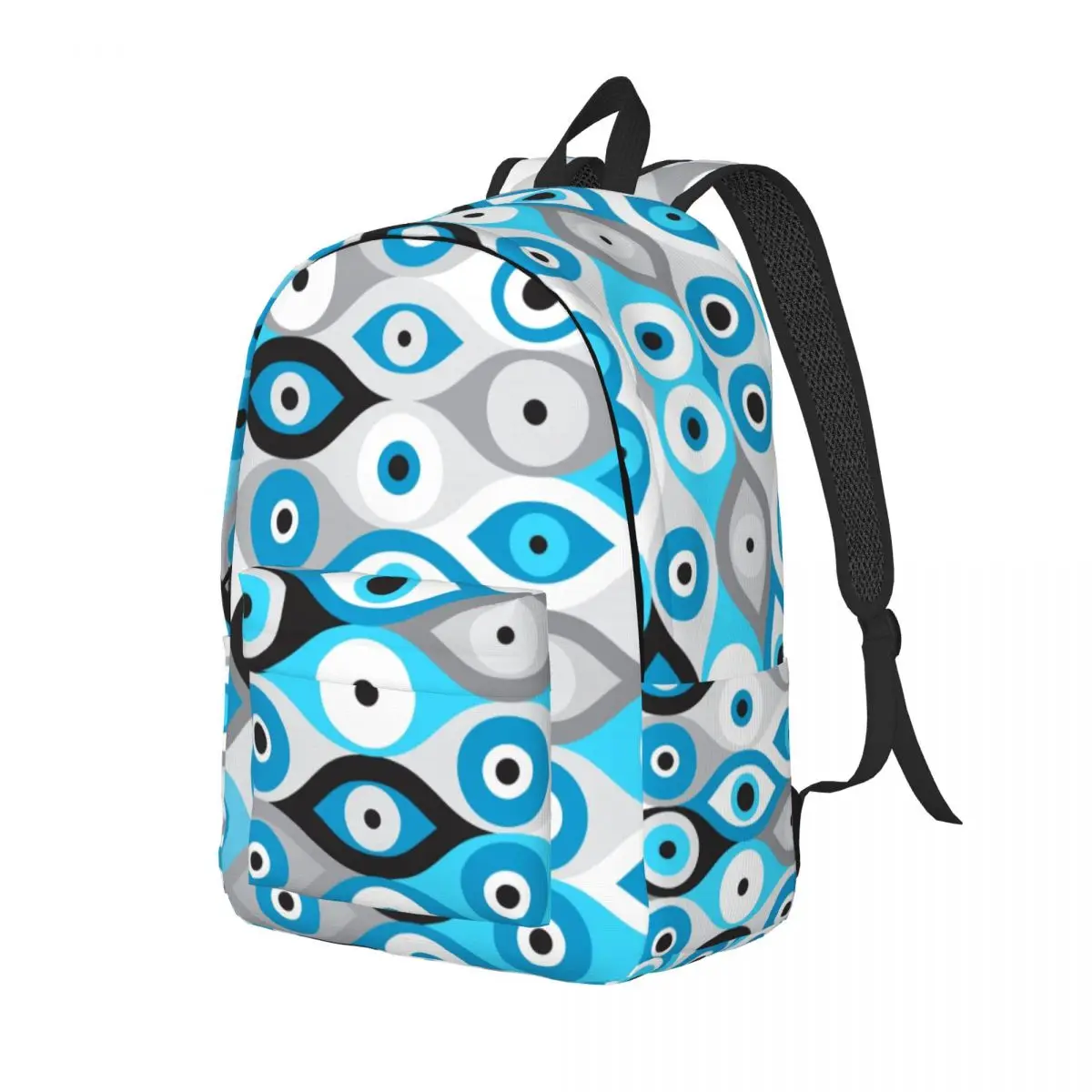 Custom Greek Evil Eye Pattern Blues And Greys Laptop Backpack Fashion Bookbag for College School Student Nazar Amulet Boho Bags