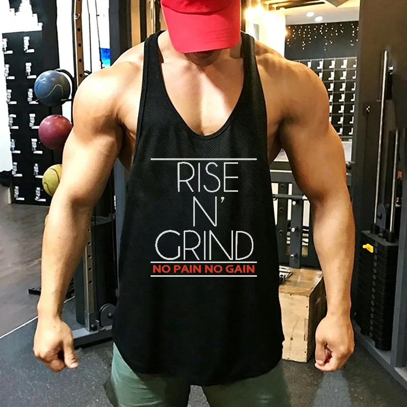 Mesh Quick Dry Running Vests Mens Summer Bodybuilding Stringer Tank Tops NO PAIN NO GAIN Fitness Sleeveless Shirts Gym Clothing