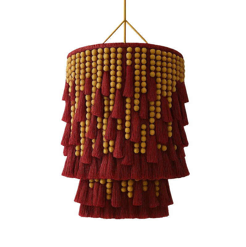 #￥Modern Tiered Cotton Eco-Friendly Pendant Lamp Chandelier Ceiling Light Fixture Macrame Wall Hangings Art Design Living Room