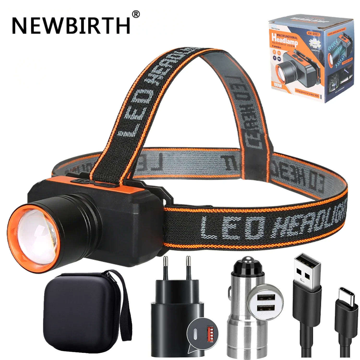 NEWBIRTH Mini LED Headlights, Outdoor Flashlight with 4 Lighting Modes, Including SOS Emergency Light, Waterproof Camping Tools