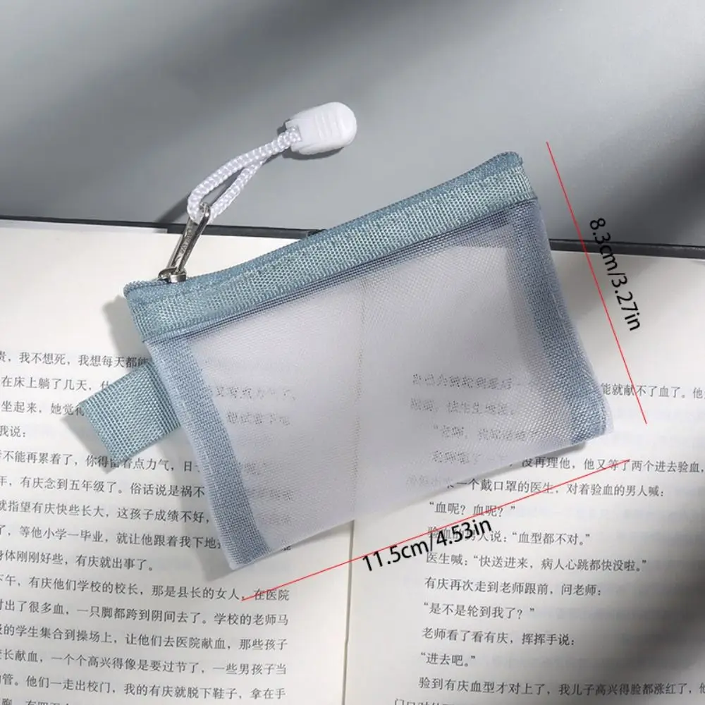 Change Storage Bag Mesh Zipper Bag Cosmetic Bag Card Bag Clear Mesh Bag Small Item Bag Solid Color Mini Coin Purse Travel