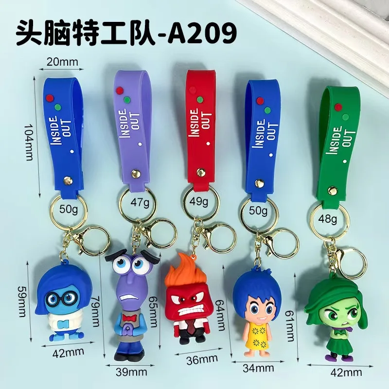 MINISO Disney Inside Out Sadness Disgust Fear Anime Cartoon Cute 3D Silicone Keychain Creative Kawaii Bag Pendant Couple Gift