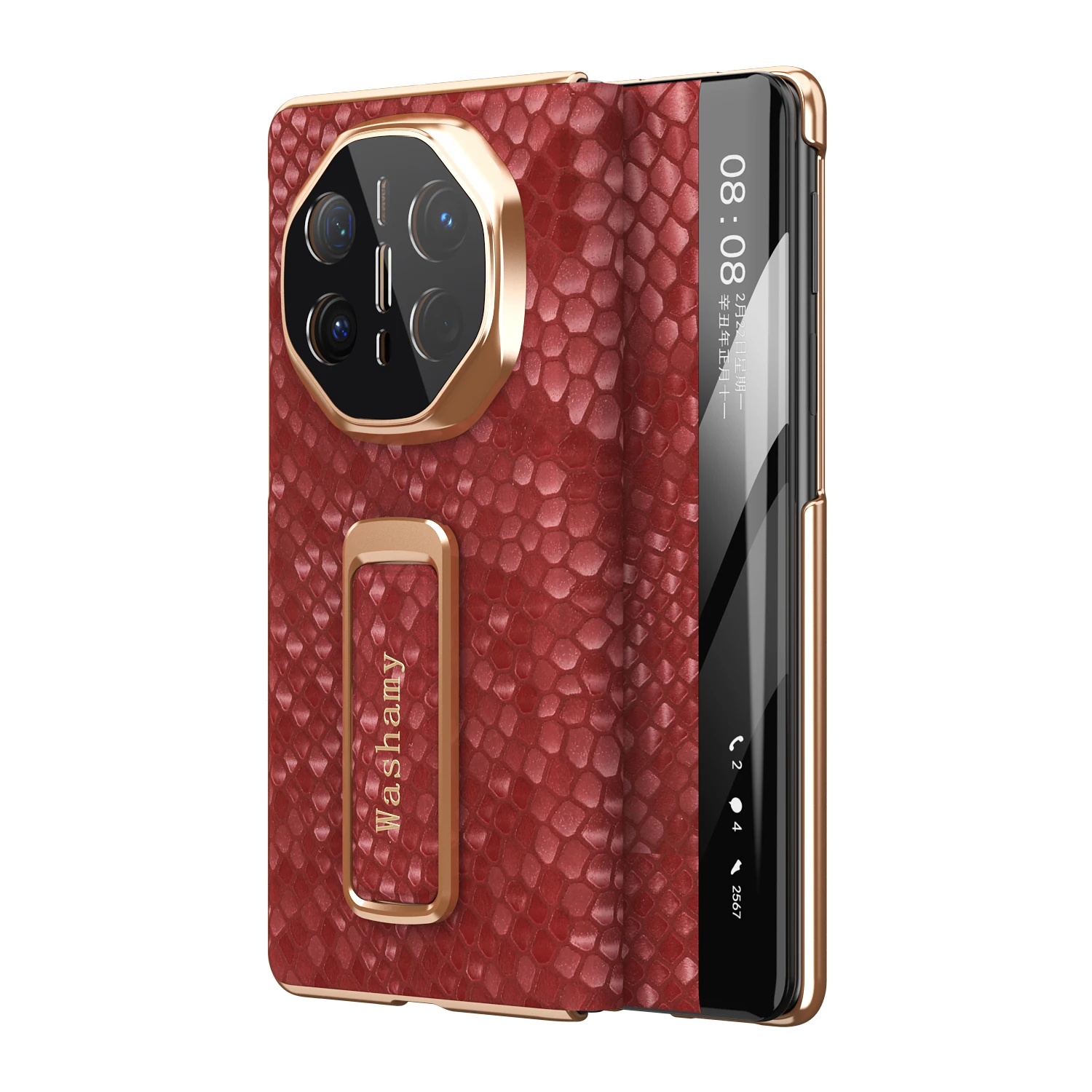 

Премиум ПК Покрытие 270 ° Вращающийся кронштейн, ремешок на запястье, чехол из натуральной кожи для Huawei Mate X6 X5 X3, противоударный чехол с умным окном