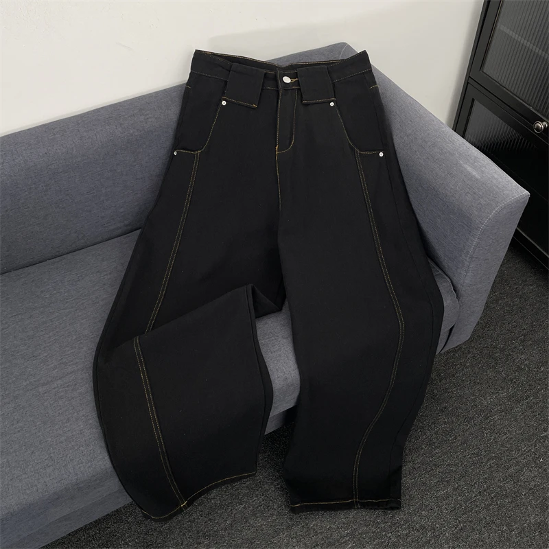 

Bla Waed Straight Leg Men's Jeans Drapey Casual Versatile Loose Long Trousers Youth Summer Faion Loose Fit Jeans