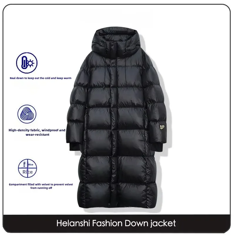 

Black Diamond Goose Down Jacket for Men and Women 2024 Winter New Long Style Couple Knee Over Thick Loose Coat Down Jacket