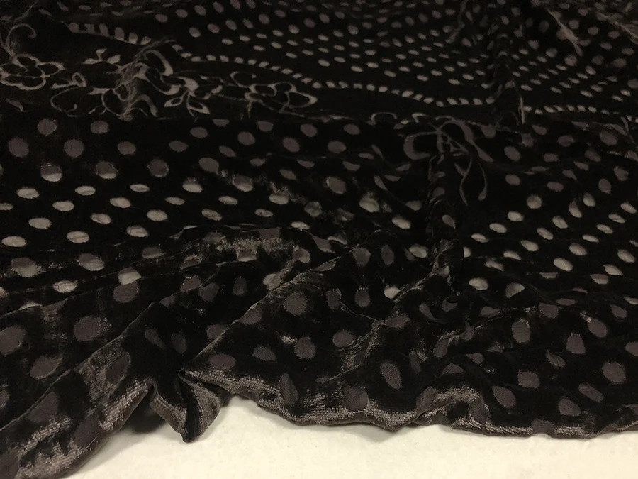 قماش فستان صغير منقوش عليه زهور بولكا دوت ، حرير حقيقي ، قماش مخملي ، بني ، مفرغ ، عالي الجودة