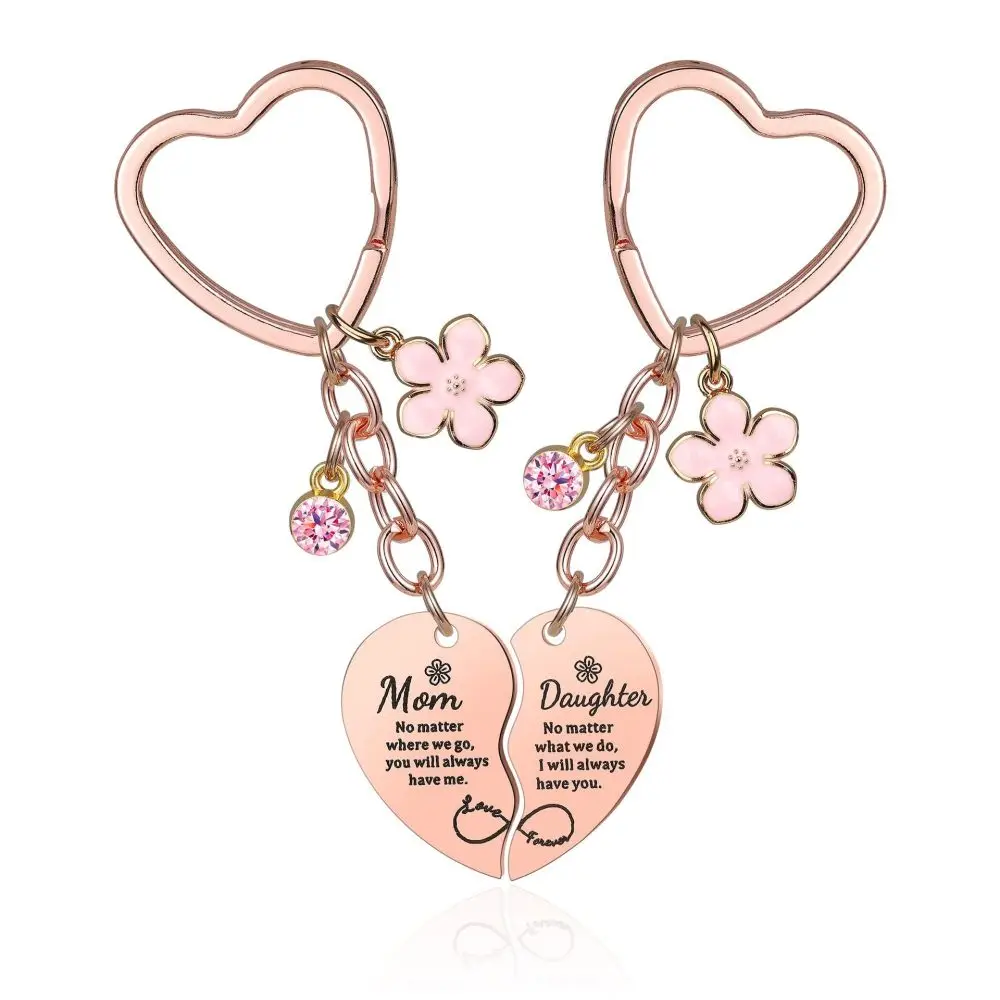 Personalized Heart Puzzle Keychain Set Rose Gold Flower Pendant Mothers Day Jewelry Gift Stylish Bag Decoration Accessories