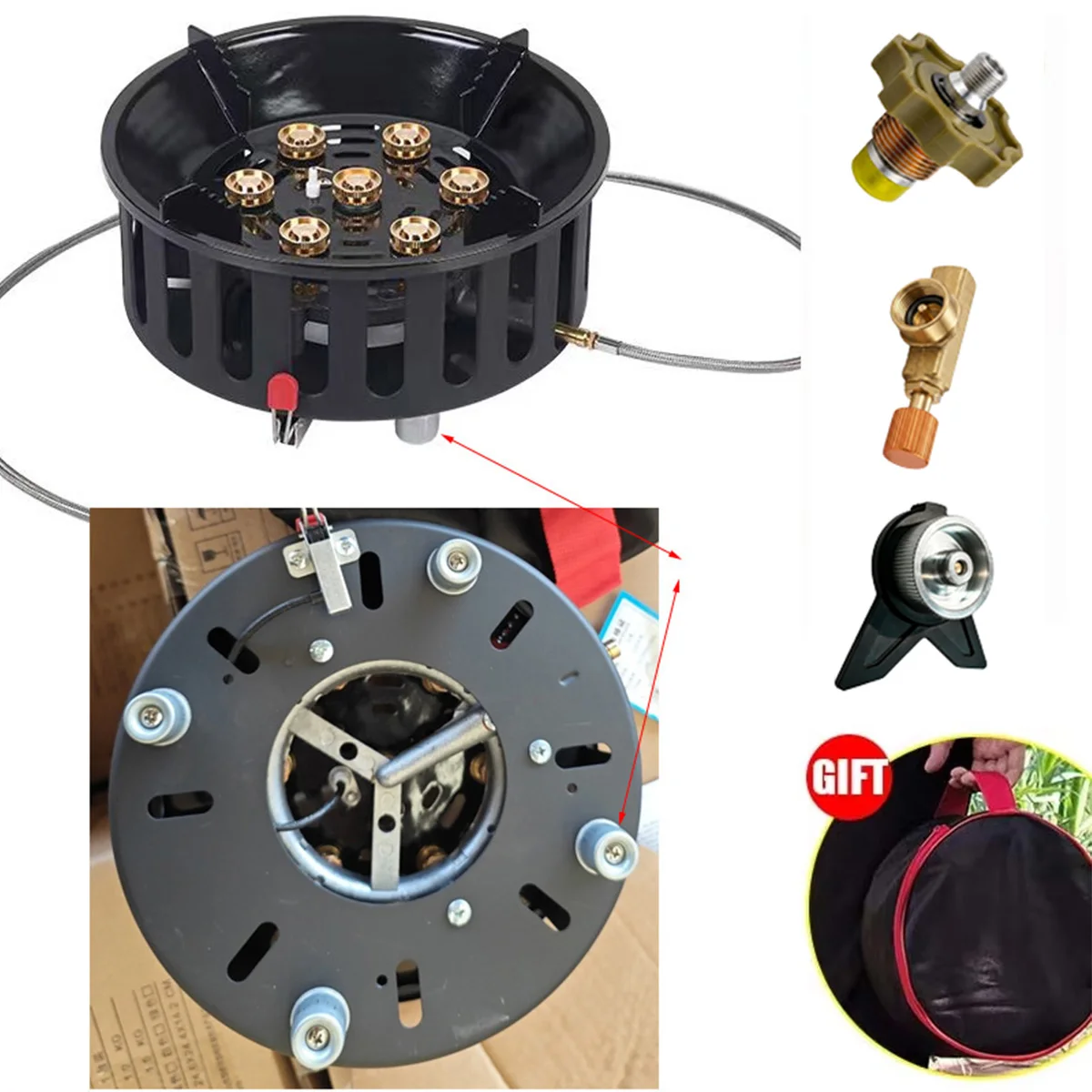 Dotwise 19800W High-Power 7-Core Strong Fire Camping Stove Portable Gas Burner Windproof Electronic Ignition Camping Equipment gallery 5