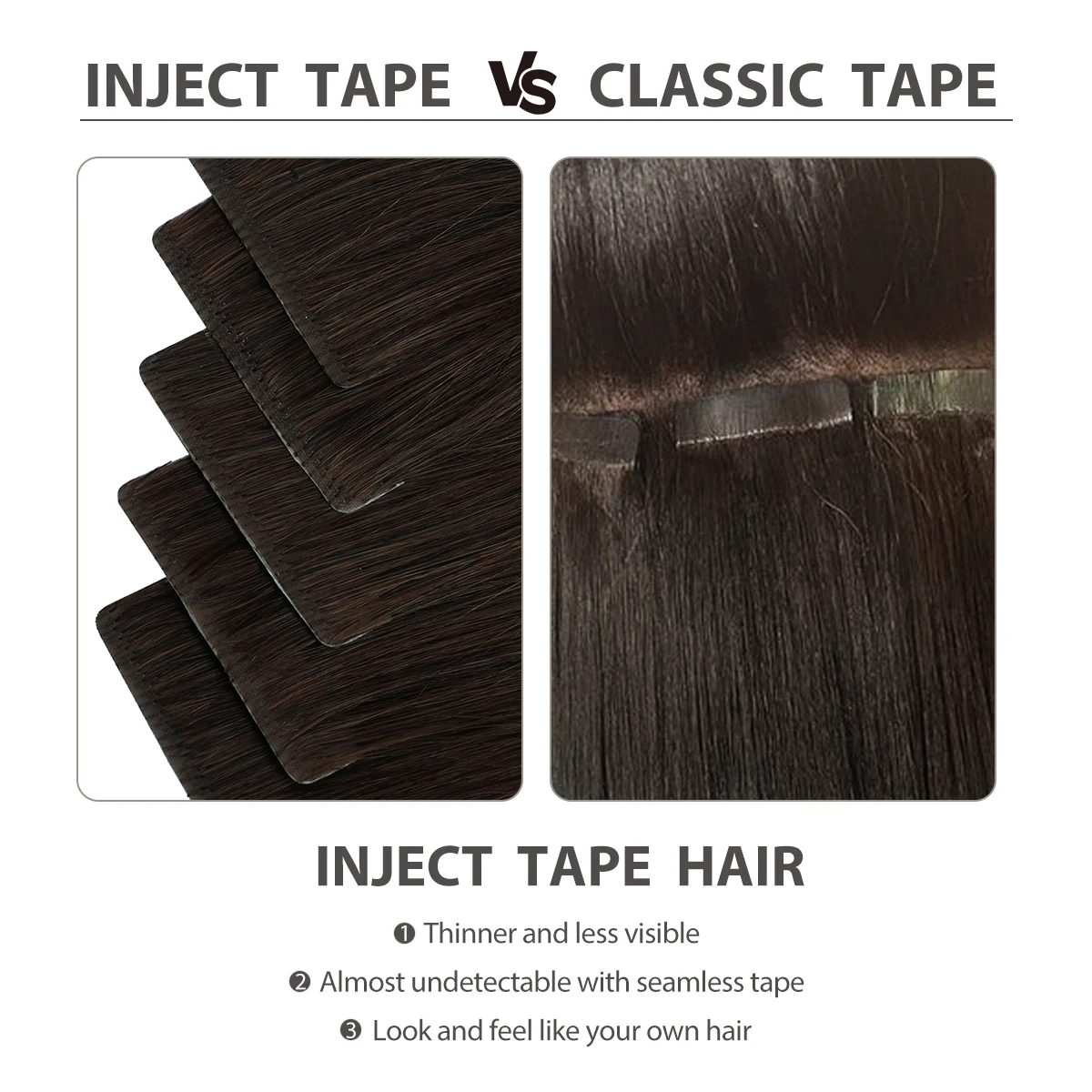 Invisible Tape In Extensions Human Hair Seamless Pu Skin Weft Injected Hair Extensions Hand Tied Adhesives Tape-Ins 10pcs/pack