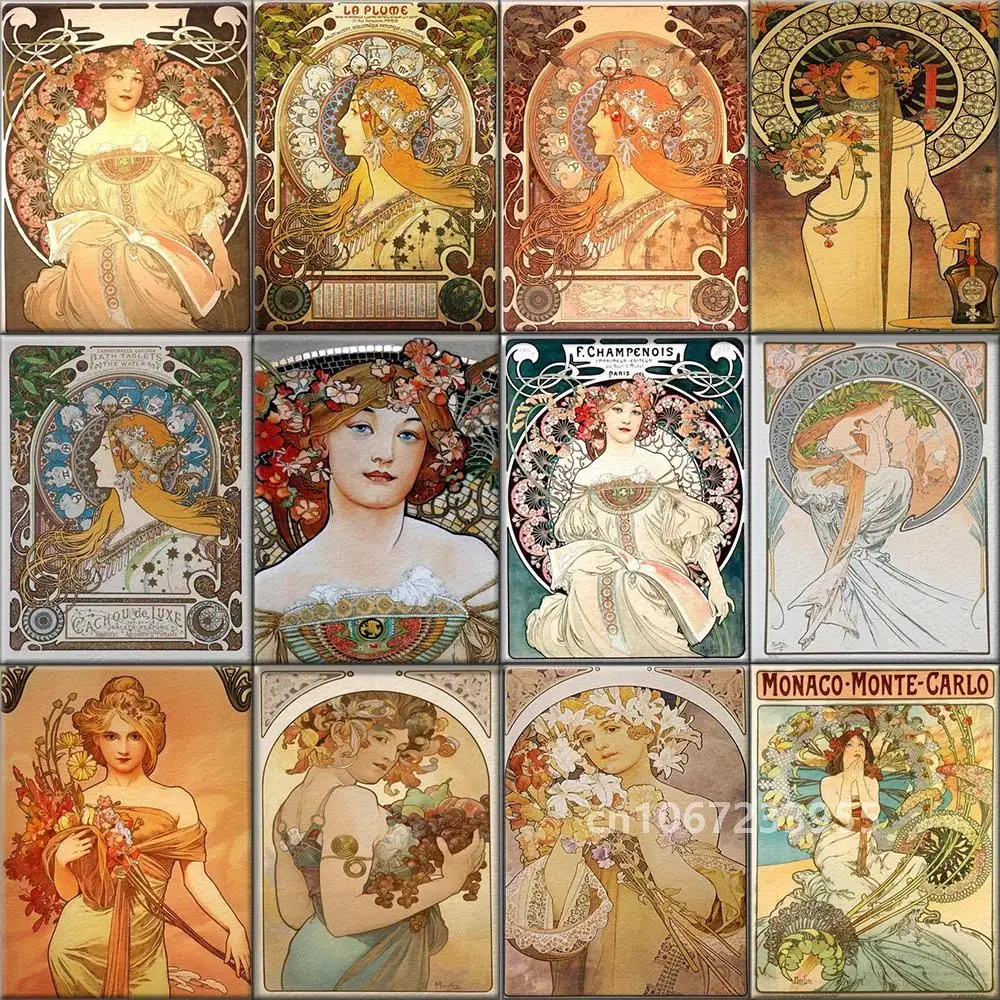 New DIY Oil Painting By Numbers Alphonse Maria Mucha Picture Kit Paint By Numbers on Canvas for Adults Wall Artwork Home Decor